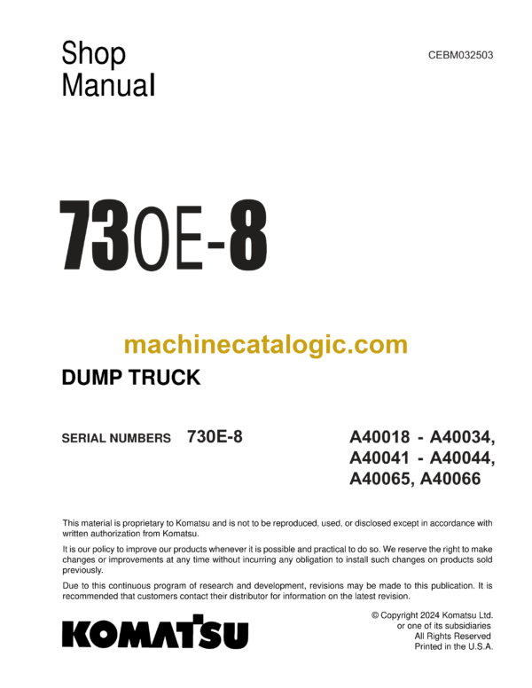 Komatsu 730E-8 Dump Truck Shop Manual (CEBM032503)