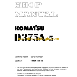 Komatsu D375A-5 Dump Truck Shop Manual (SEBM023511)