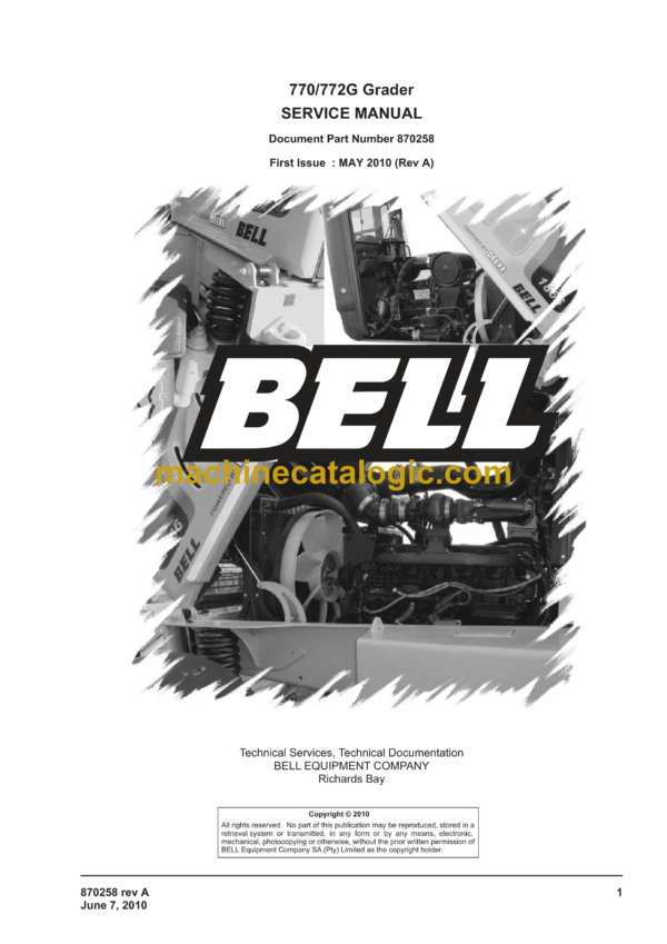 Bell 770, 772G Grader Service Manual (870258)