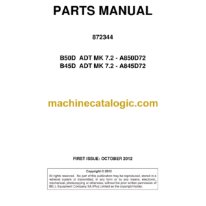 Bell B50D, B45D ADT MK 7.2 Articulated Dump Truck Parts Manual (872133) (A850D72, A845D72)