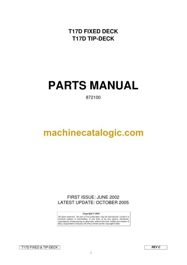 Bell B40D ADT PIN 7.4 - AE840D74, B35D ADT PIN 7.4 - AE835D74, B35D WDB ADT PIN 7.4 - AE836D74 Articulated Dump Truck Parts Manual (872394)