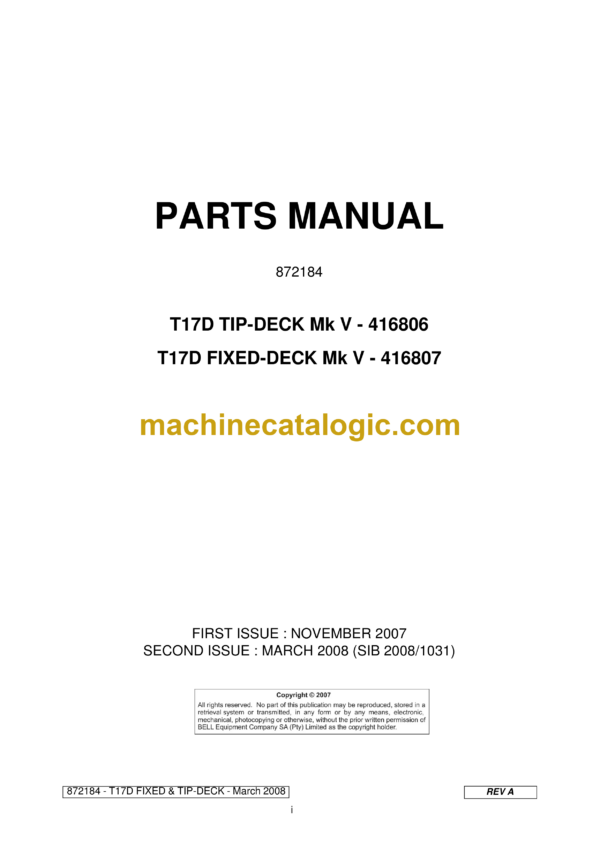 Bell T17D TIP-DECK Mk V - 416806 T17D FIXED-DECK Mk V - 416807 Parts Manual (872184)