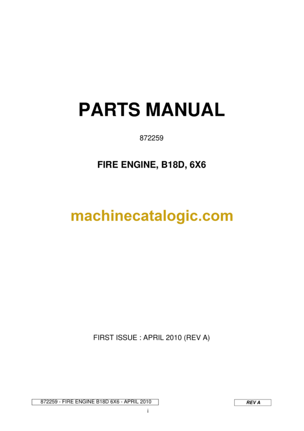 Bell B18D, 6X6 Fire Engine Parts Manual (872259)