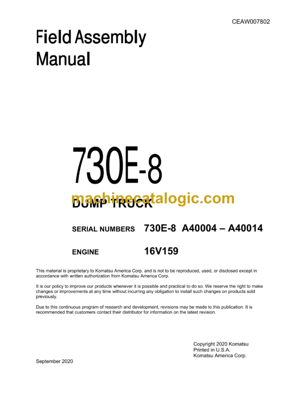 Komatsu 730E-8 Dump Truck Field Assembly Manual (CEAW007802)