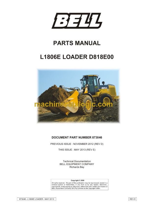 Bell L1806E Loader D818E00 Parts Manual (873046)