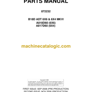 Bell B18D ADT 6X6 & 6X4 MKVI Articulated Dump Truck Parts Manual (872232) (A818D60, A817D60)