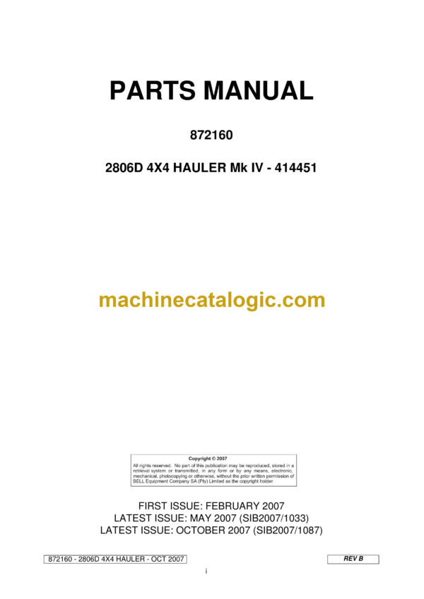 Bell 2806D 4X4 Hauler Mk IV - 414451 Parts Manual (872160)