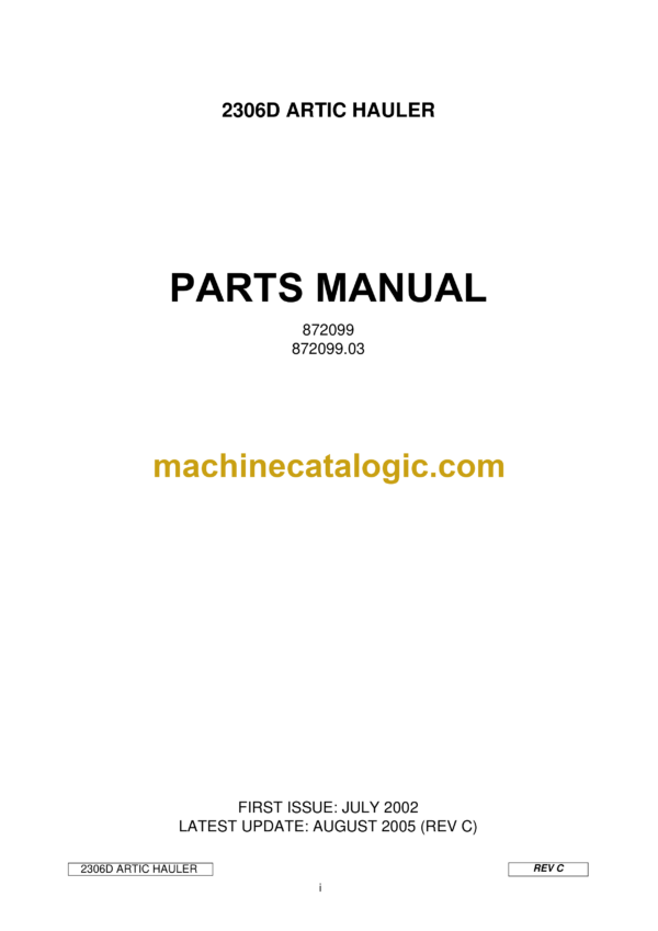 Bell 2306D Artic Hauler Parts Manual (872099, 872099.03)