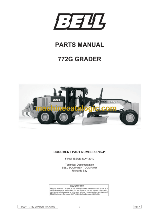 Bell 772G Grader Parts Manual (870241)