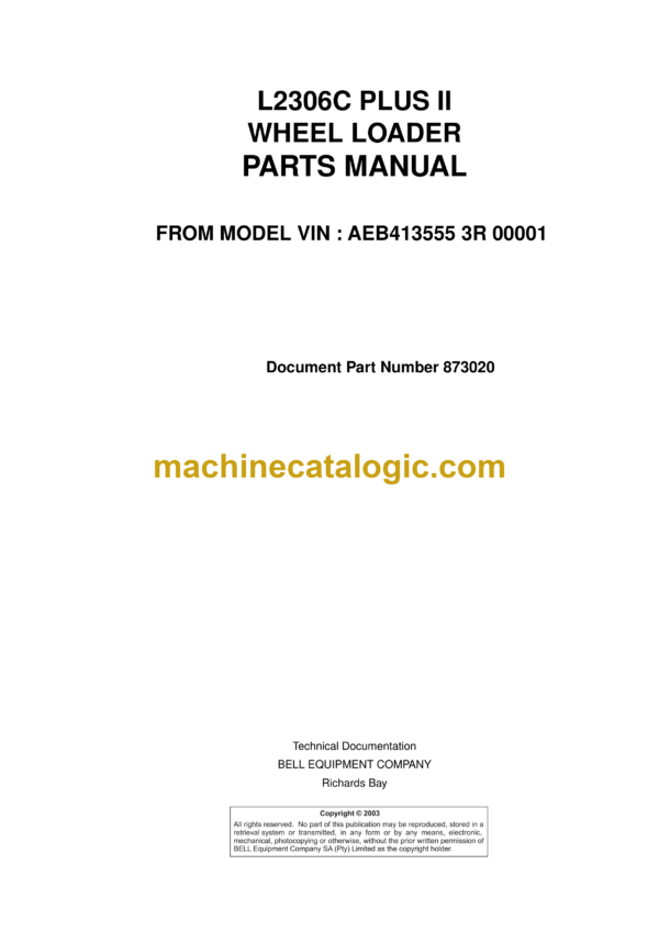 Bell L2306C Plus II Wheel Loader Parts Manual (873020)