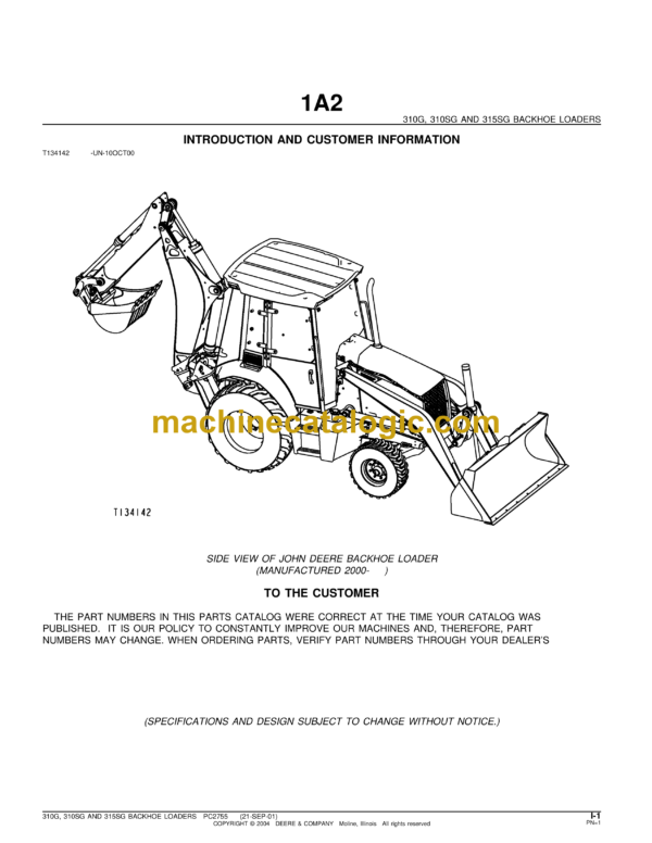 Bell 310G, 301SG, 315SG Backhoe Loader Parts Manual (T134142)