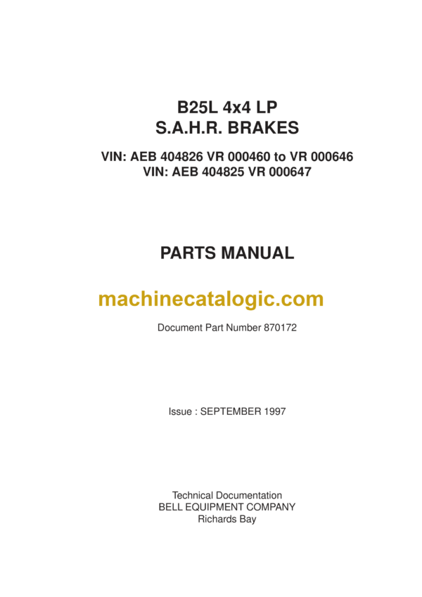 Bell B25L 4x4 LP S.A.H.R. Brakes Parts Manual (870172)