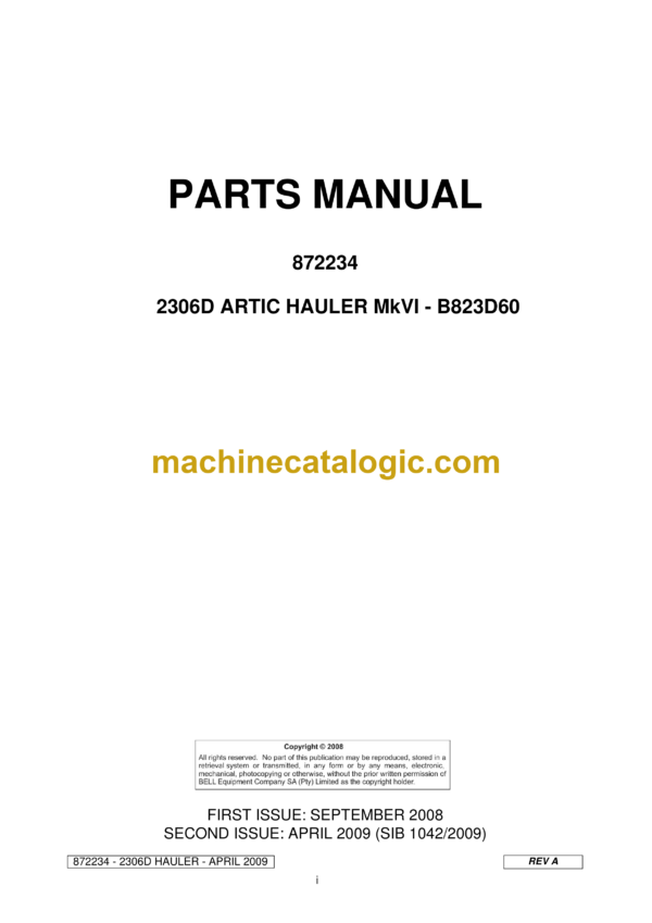 Bell 2306D Artic Hauler Mk VI - B823D60 Parts Manual (872234)