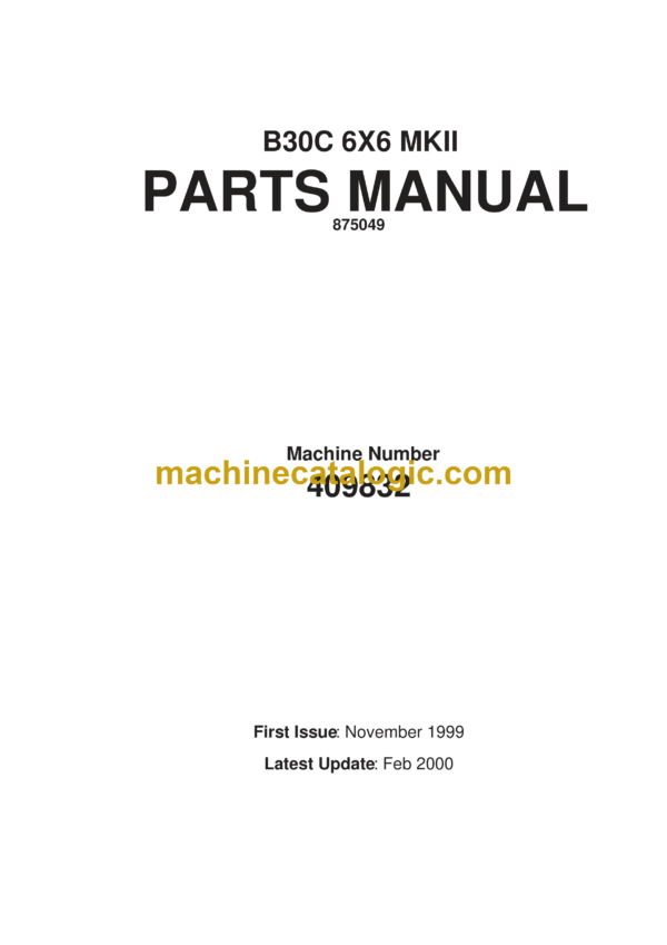 Bell B30C 6X6 Mk II Articulated Dump Truck Parts Manual (875049, 872202)