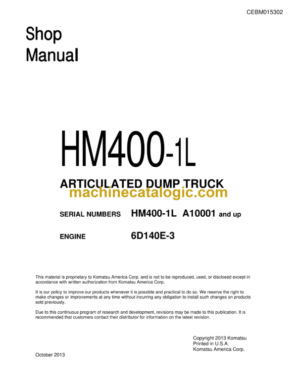 Komatsu HM400-1L Dump Truck Shop Manual (CEBM015302)