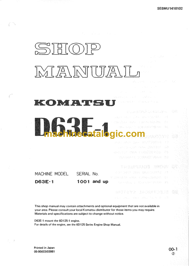 Komatsu D63E-1 Dump Truck Shop Manual (SEBMU1410102)