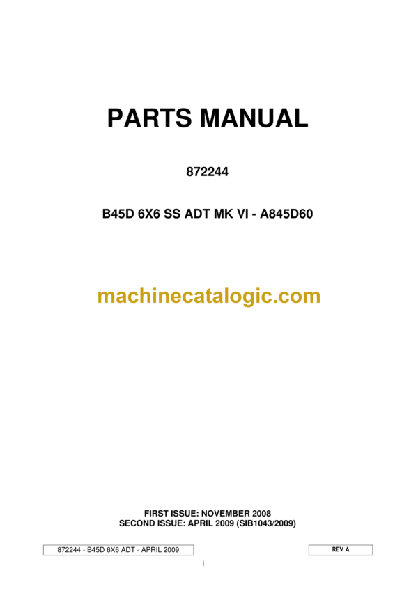 Bell B45D 6X6 SS ADT MK VI - A845D60 Articulated Dump Truck Parts Manual (872244)