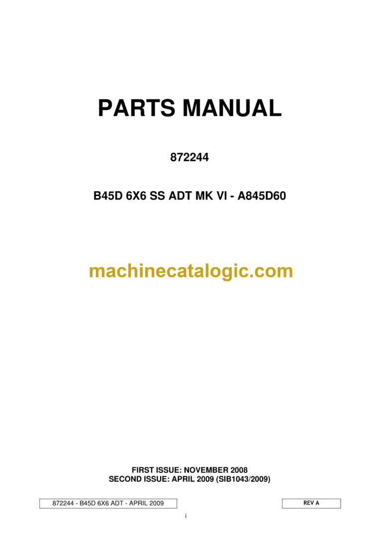 Bell B45D 6X6 SS ADT MK VI - A845D60 Articulated Dump Truck Parts Manual (872244)