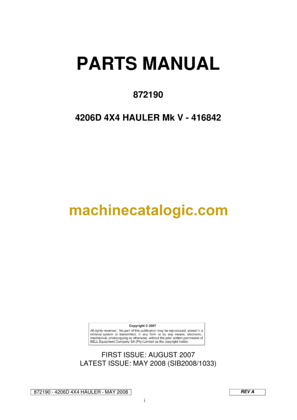 Bell 4206D 4X4 Hauler Mk V - 416842 Parts Manual (872190)