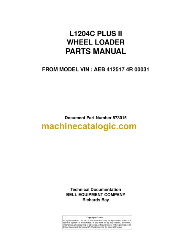 Bell L1204C Plus II Wheel Loader Parts Manual (873015)