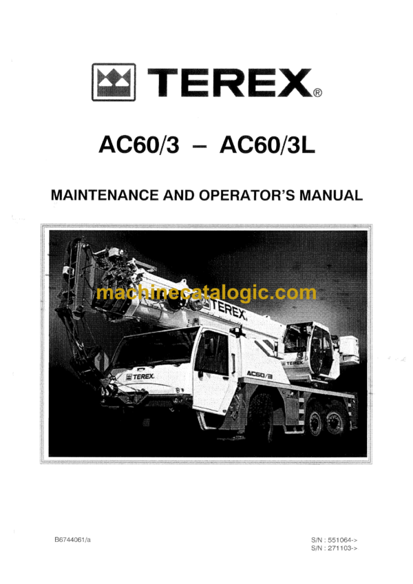 Terex AC60, AC60-3, AC60, AC60-3L Crane Maintenance and Operator's Manual