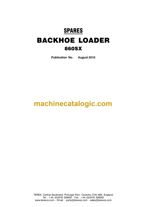 Terex 860SX Backhoe Loader Spare Parts Catalog