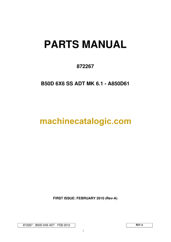 Bell B50D 6X6 SS ADT MK 6.1 - A850D61 Articulated Dump Truck Parts Manual (872267)