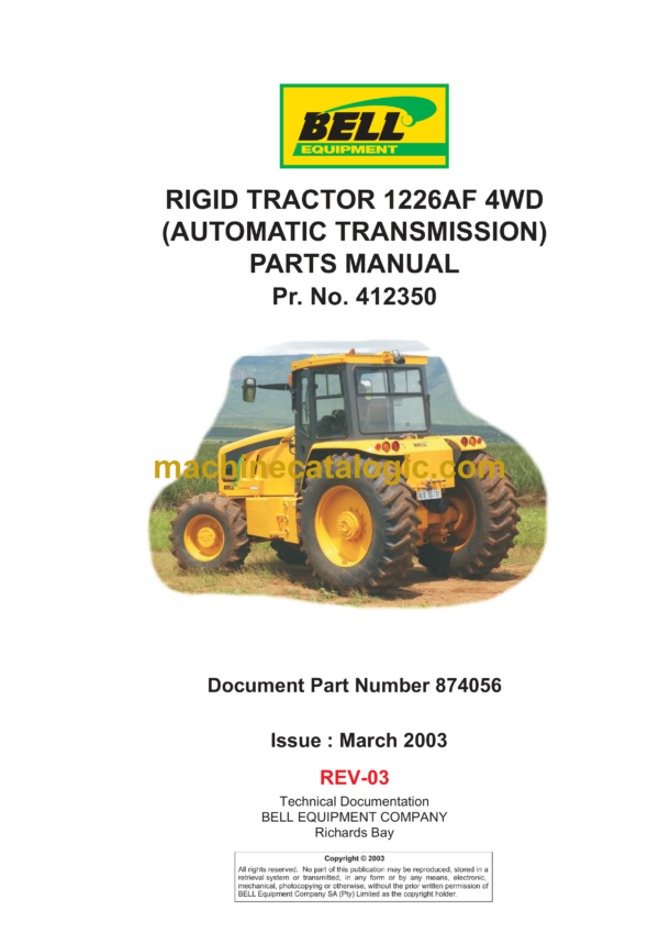 Bell 1226AF 4WD Rigid Tractor Parts Manual (874056, March 2003)