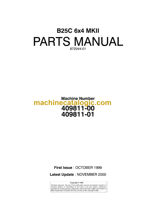 Bell B25C 6x4 MKII Articulated Dump Truck Parts Manual (872044-01)