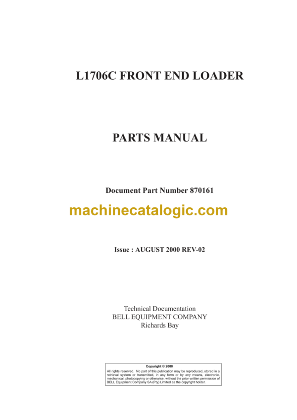 Bell L1706C Frontend Loader Parts Manual (870161)