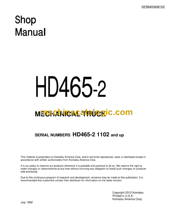 Komatsu HD465-2 Mechanical Truck Field Assembly Manual (SEBM0569C02)