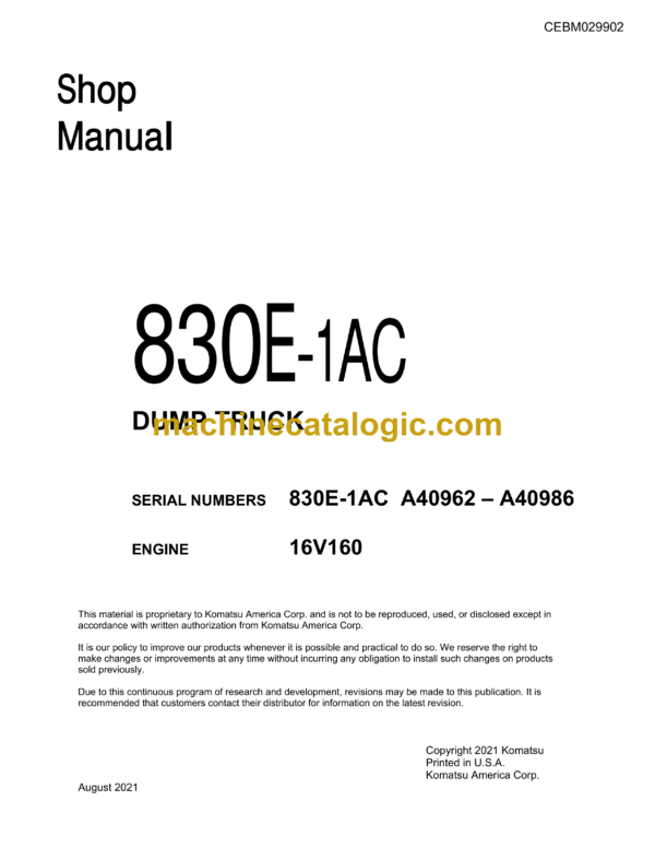 Komatsu 830E-1AC Dump Truck Shop Manual (CEBM029902)