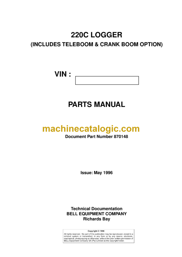 Bell 220C Logger INCLUDES TELEBOOM & CRANK BOOM OPTION Parts Manual (870148)