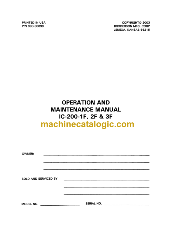 Broderson IC-200-1F, 2F, 3F Crane Operation and Maintenance Manual