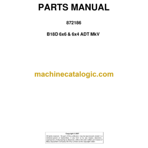 Bell B18D 6x6 & 6x4 Mk V ADT Articulated Dump Truck Parts Manual (872186)