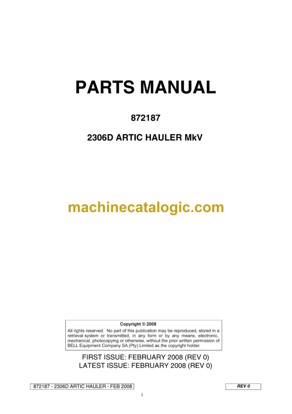 Bell 2306D Mk V Artic Hauler Parts Manual (872187)