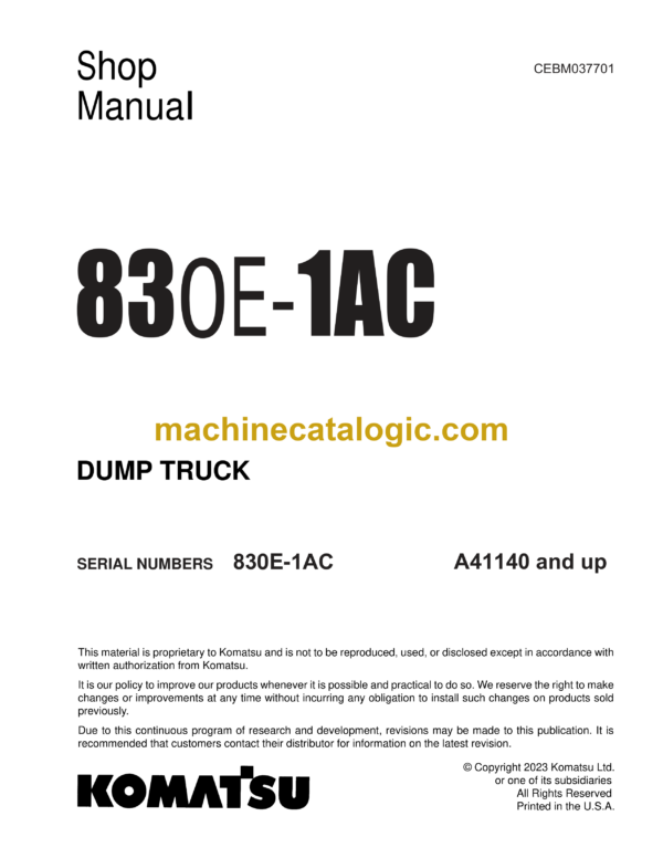 Komatsu 830E-1AC Dump Truck Shop Manual (CEBM037701)