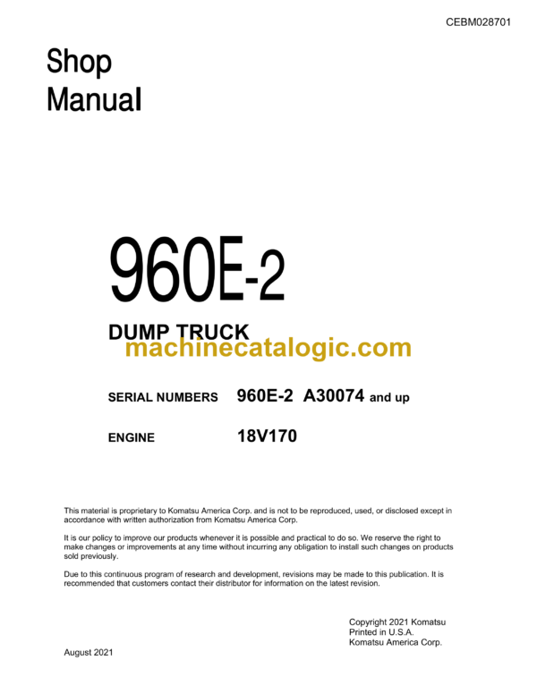 Komatsu 960E-2 Dump Truck Shop Manual (CEBM028701)