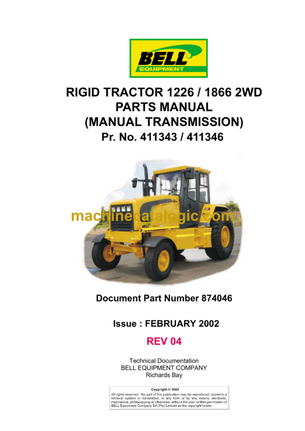 Bell 1226, 1866 2WD Rigid Tractor Parts Manual (874046 March 2003, February 2002 Rev04)