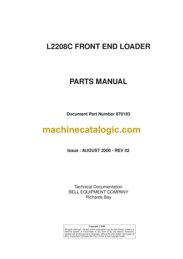 Bell L2208C Frontend Loader Parts Manual (870183)