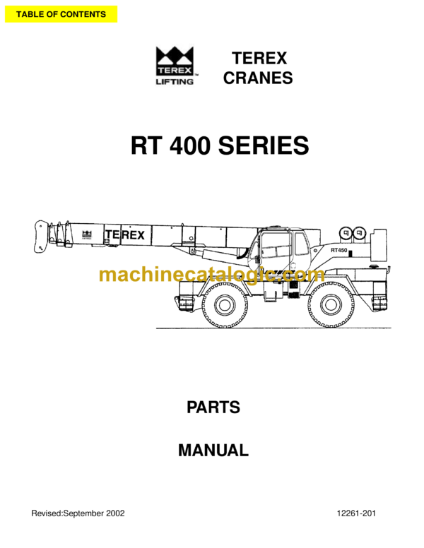 Terex RT400 Crane Series Parts Manual (12261-201)