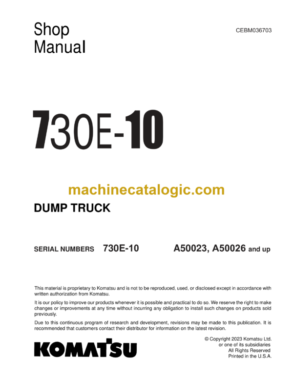 Komatsu 730E-10 Dump Truck Shop Manual (CEBM036703)