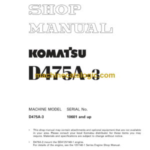 Komatsu D475A-3 Dump Truck Shop Manual (SEBM017209)