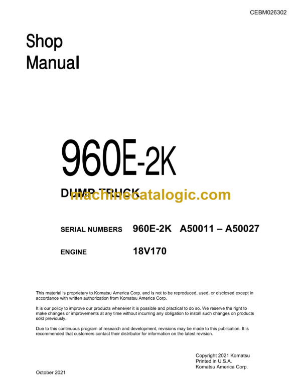 Komatsu 960E-2K Dump Truck Shop Manual (CEBM026302)