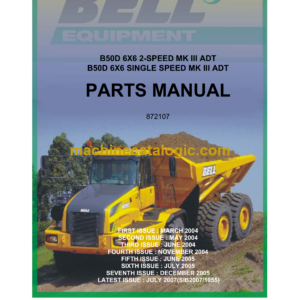 Bell B50D 6X6 2-SPEED MK III ADT, B50D 6X6 SINGLE SPEED MK III ADT Articulated Dump Truck Parts Manual (872107)