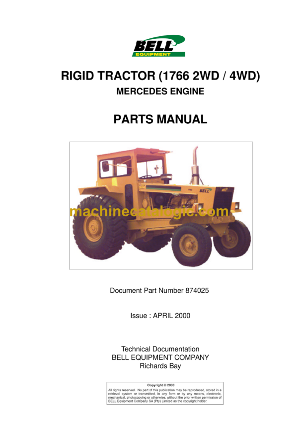 Bell 1766 2WD, 4WD Rigid Tractor Parts Manual (874025, 874026 January 1999, 874026)