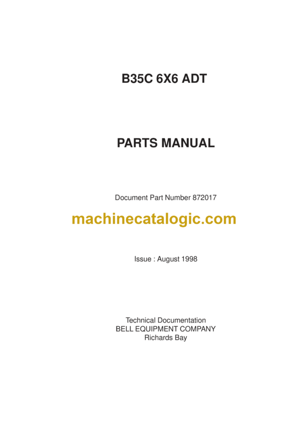 Bell B35C 6X6 ADT Articulated Dump Truck Parts Manual (872017, 872017-01)