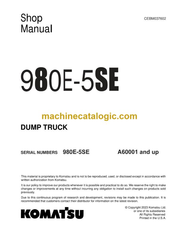 Komatsu 980E-5SE Dump Truck Shop Manual (CEBM037602)