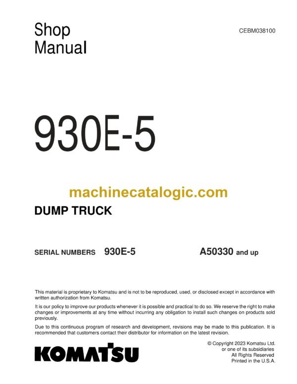 Komatsu 930E-5 Dump Truck Shop Manual (CEBM038100)