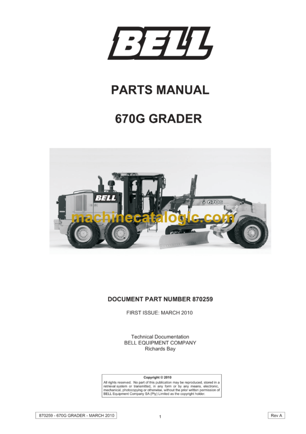 Bell 670G Grader Parts Manual (870259)